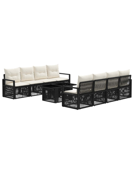 Set Divano da Giardino 9 pz Nero e Bianco Crema polyrattan