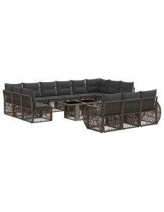Set Divano da Giardino 14 pz Grigio e Grigio Scuro polyrattan 2