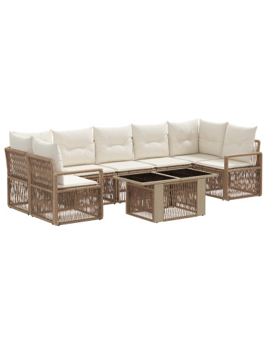 Set Divano da Giardino 8 pz Beige e Bianco Crema polyrattan