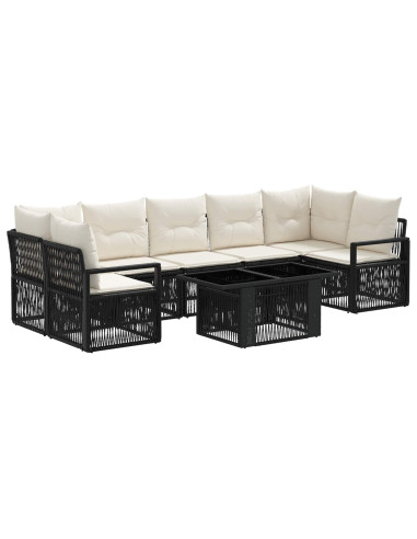 Set Divano da Giardino 8 pz Nero e Bianco Crema polyrattan