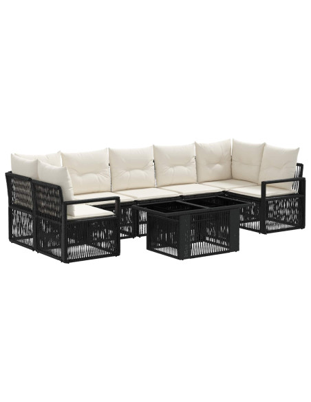 Set Divano da Giardino 8 pz Nero e Bianco Crema polyrattan