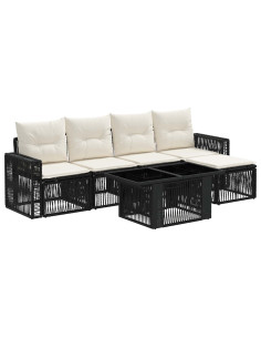 Set Divano da Giardino 6 pz Nero e Bianco Crema polyrattan 2