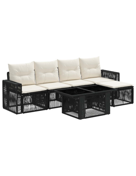 Set Divano da Giardino 6 pz Nero e Bianco Crema polyrattan
