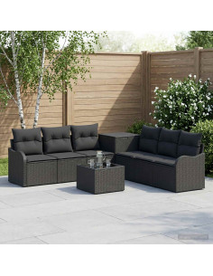 Set di divani 8 pz Nero Rattan sintetico e Acciaio
