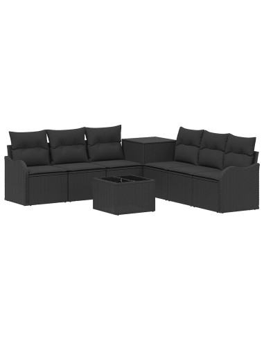 Set di divani 8 pz Nero Rattan sintetico e Acciaio