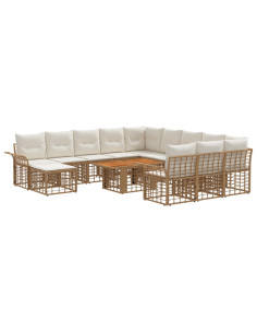 Set Divano da Giardino 13 pz Naturale e Bianco Crema polyrattan 2