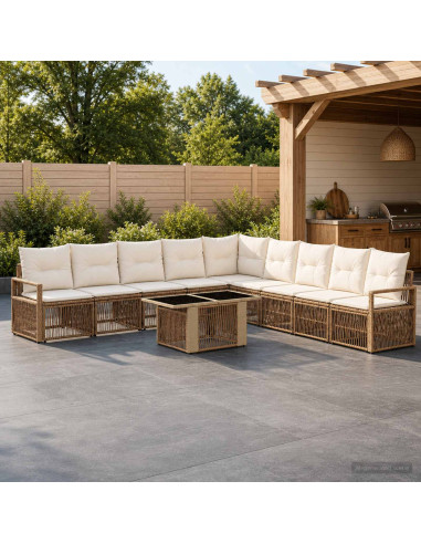 Set Divano da Giardino 10 pz Beige e Bianco Crema polyrattan
