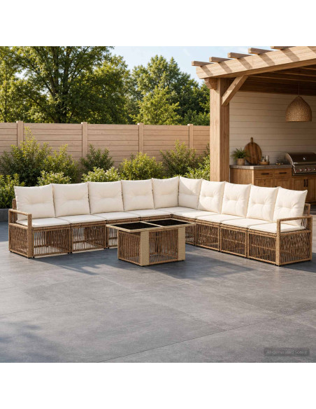 Set Divano da Giardino 10 pz Beige e Bianco Crema polyrattan