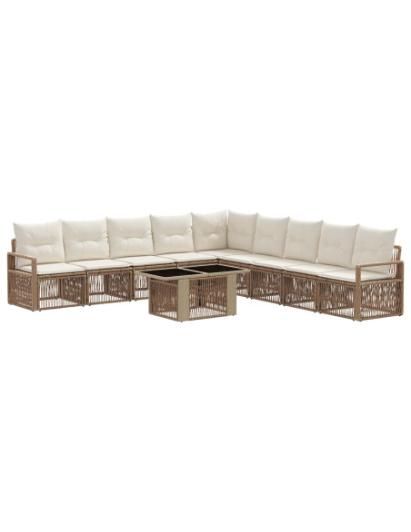 Set Divano da Giardino 10 pz Beige e Bianco Crema polyrattan