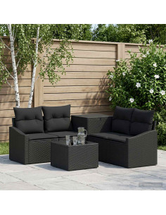 Set di divani 6 pz Nero Rattan sintetico e Acciaio
