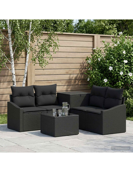 Set di divani 6 pz Nero Rattan sintetico e Acciaio