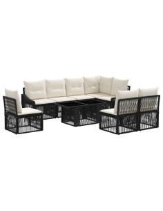 Set Divano da Giardino 9 pz Nero e Bianco Crema polyrattan 2