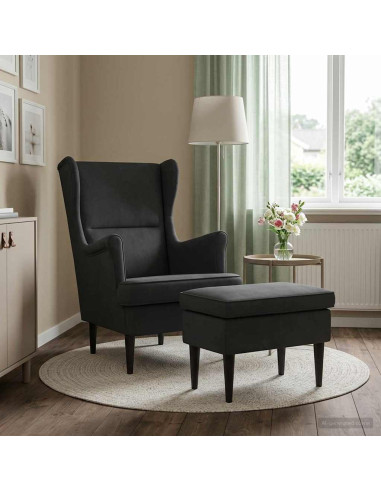 Poltrona con Ottomano 2 pz Nero Velluto