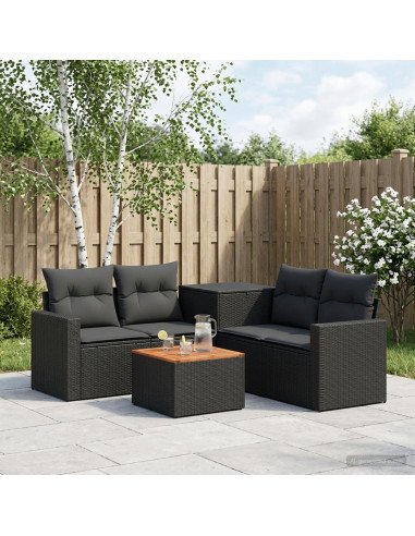 Set di divani 6 pz Nero Rattan sintetico e Acciaio