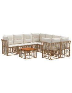 Set di divani da esterno 9 pz Naturale e Bianco Crema 2