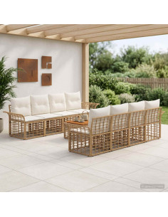 Set di divani da esterno 9 pz Naturale e Bianco Crema