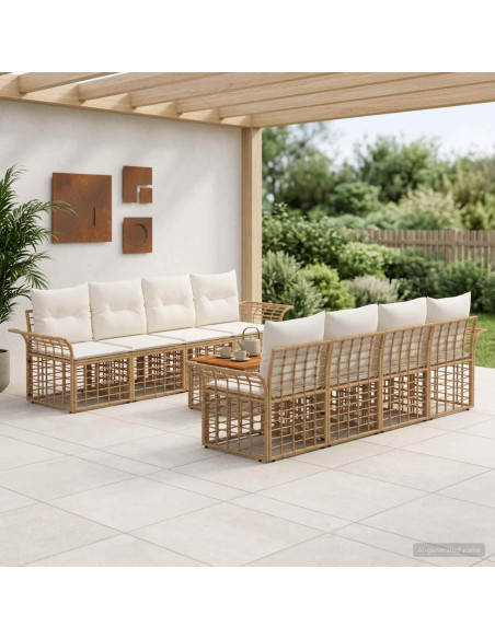 Set di divani da esterno 9 pz Naturale e Bianco Crema