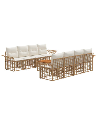 Set di divani da esterno 9 pz Naturale e Bianco Crema
