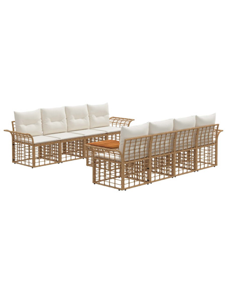 Set di divani da esterno 9 pz Naturale e Bianco Crema