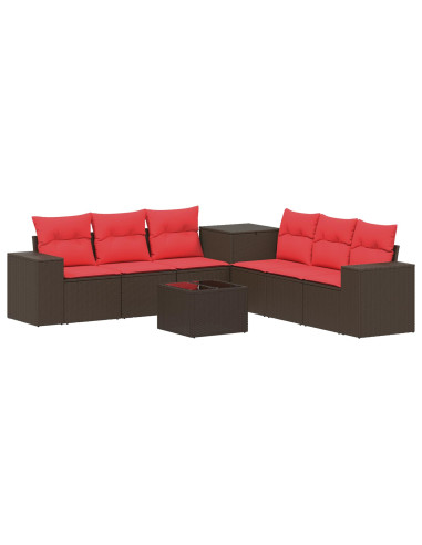 Set di divani 8 pz Marrone e Rosso Rattan sintetico e Acciaio