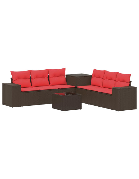 Set di divani 8 pz Marrone e Rosso Rattan sintetico e Acciaio
