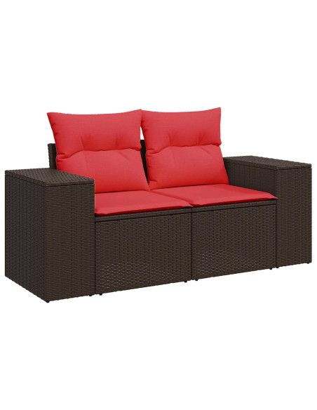 Set di divani 8 pz Marrone e Rosso Rattan sintetico e Acciaio