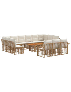 Set Divano da Giardino 14 pz Naturale e Bianco Crema polyrattan 2