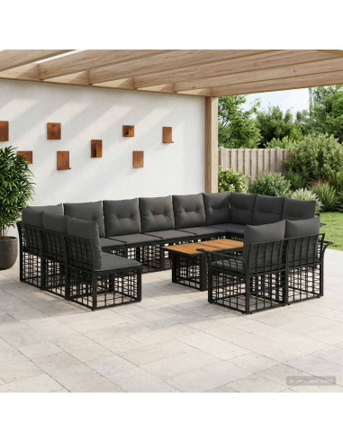 Set Divano da Giardino 13 pz Nero e Grigio scuro polyrattan