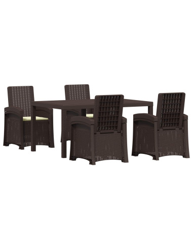 Set da Pranzo per Giardino 5 pz Marrone e Crema PP