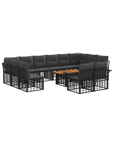 Set Divano da Giardino 13 pz Nero e Grigio scuro polyrattan