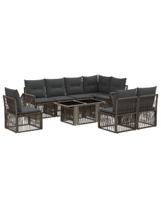 Set Divano da Giardino 9 pz Grigio e Grigio Scuro polyrattan 2