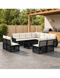 Set Divano da Giardino 12 pz Nero e Bianco Crema polyrattan