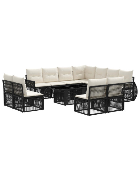 Set Divano da Giardino 12 pz Nero e Bianco Crema polyrattan