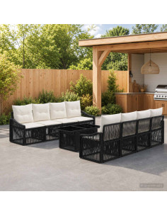 Set Divano da Giardino 9 pz Nero e Bianco Crema polyrattan