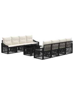 Set Divano da Giardino 9 pz Nero e Bianco Crema polyrattan 2
