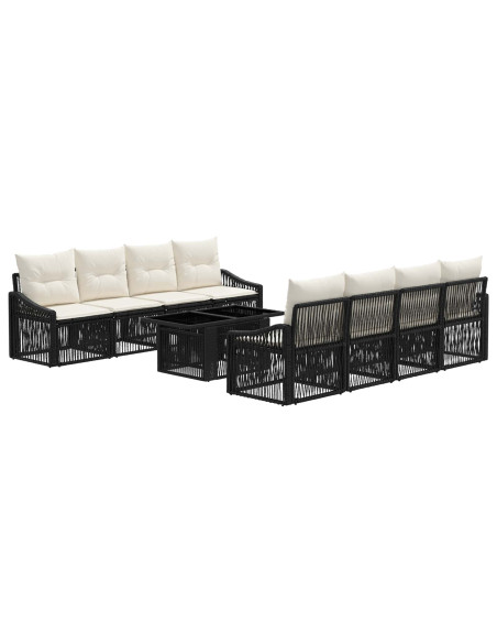 Set Divano da Giardino 9 pz Nero e Bianco Crema polyrattan