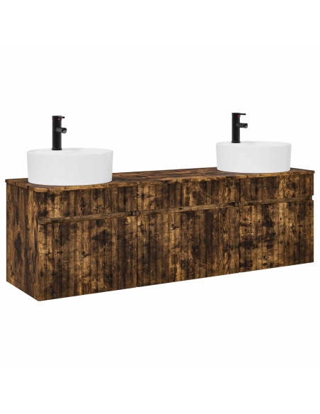 Set di Armadi da Bagno 3 pz Rovere Fumo 49 x 44,5 x 65 cm