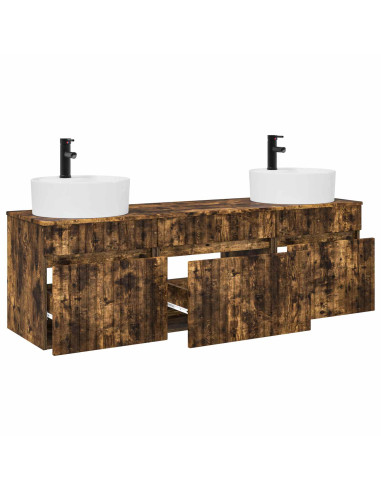 Set di Armadi da Bagno 3 pz Rovere Fumo 49 x 44,5 x 65 cm