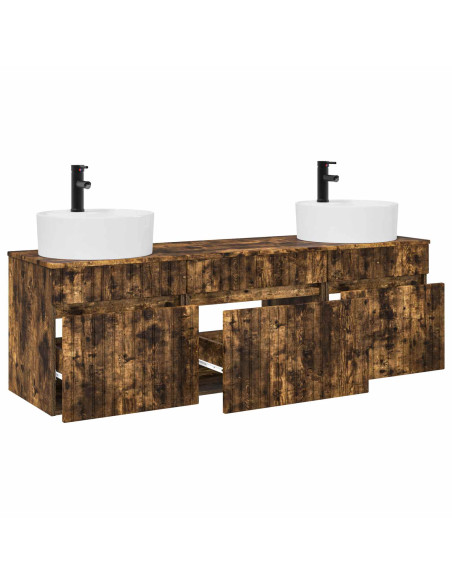 Set di Armadi da Bagno 3 pz Rovere Fumo 49 x 44,5 x 65 cm