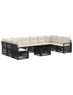 Set Divano da Giardino 11 pz Nero e Bianco Crema polyrattan 2