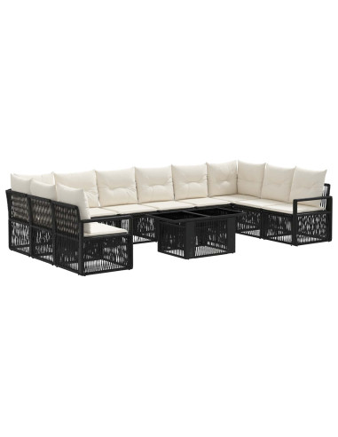 Set Divano da Giardino 11 pz Nero e Bianco Crema polyrattan