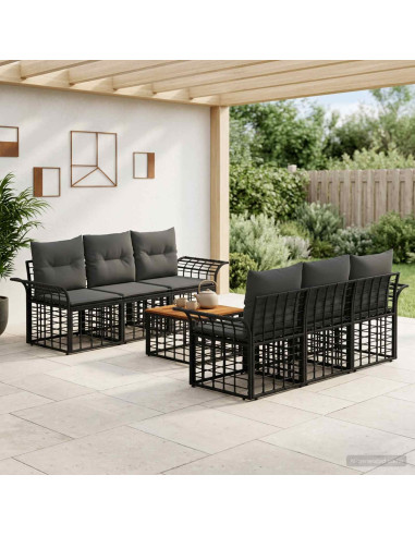 Set di divani da esterno 7 pz Nero e Grigio scuro polyrattan