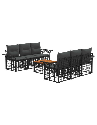 Set di divani da esterno 7 pz Nero e Grigio scuro polyrattan