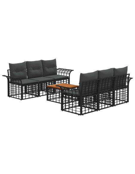 Set di divani da esterno 7 pz Nero e Grigio scuro polyrattan