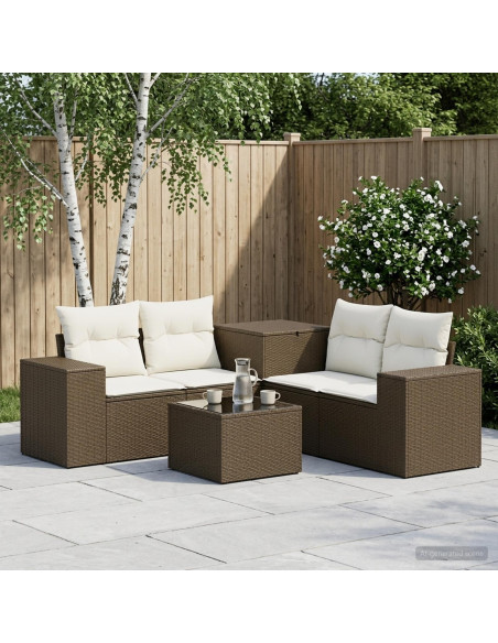 Set di divani 6 pz Marrone e Bianco Crema