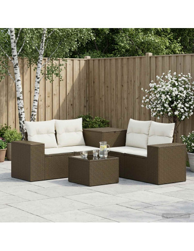 Set di divani 6 pz Marrone e Bianco Crema