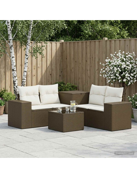 Set di divani 6 pz Marrone e Bianco Crema