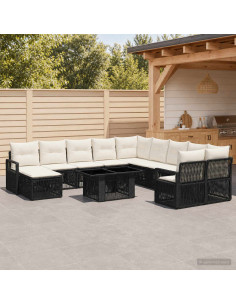 Set Divano da Giardino 12 pz Nero e Bianco Crema polyrattan