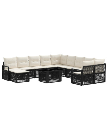 Set Divano da Giardino 12 pz Nero e Bianco Crema polyrattan