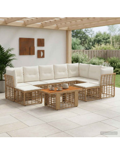Set Divano da Giardino 10 pz Naturale e Bianco Crema polyrattan